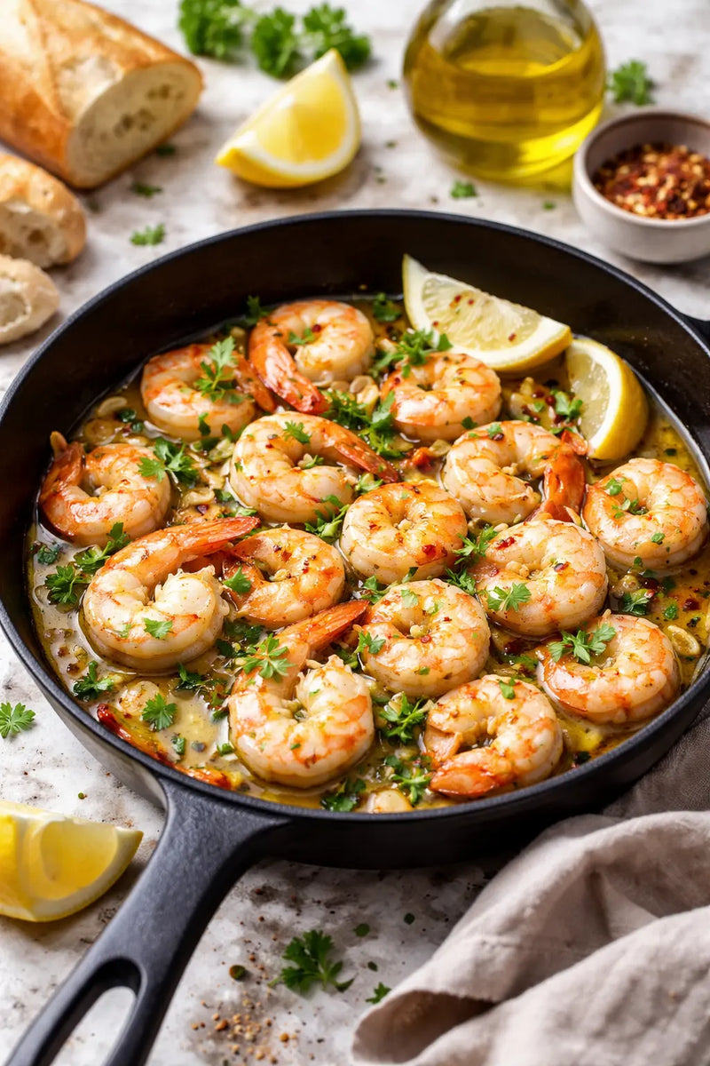 Saftige Garnelen in Olivenöl mit Knoblauch, Chili und frischer Petersilie – klassisches italienisches Meeresfrüchte Rezept