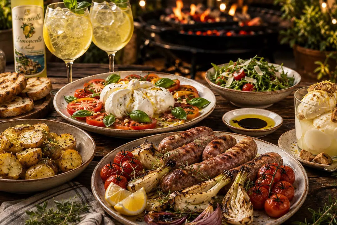 Italienisches Grillmenü mit Limoncello Spritz, Burrata, Salsiccia vom Grill und Zitronenkartoffeln