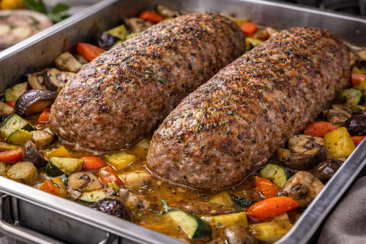 Saftiger italienischer Hackbraten mit Gemüse und geschmolzenem Käse