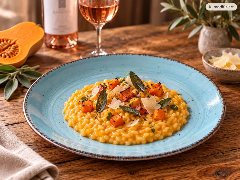 Cremiges Kürbisrisotto mit geröstetem Butternut, Parmigiano Reggiano und knusprigem Salbei