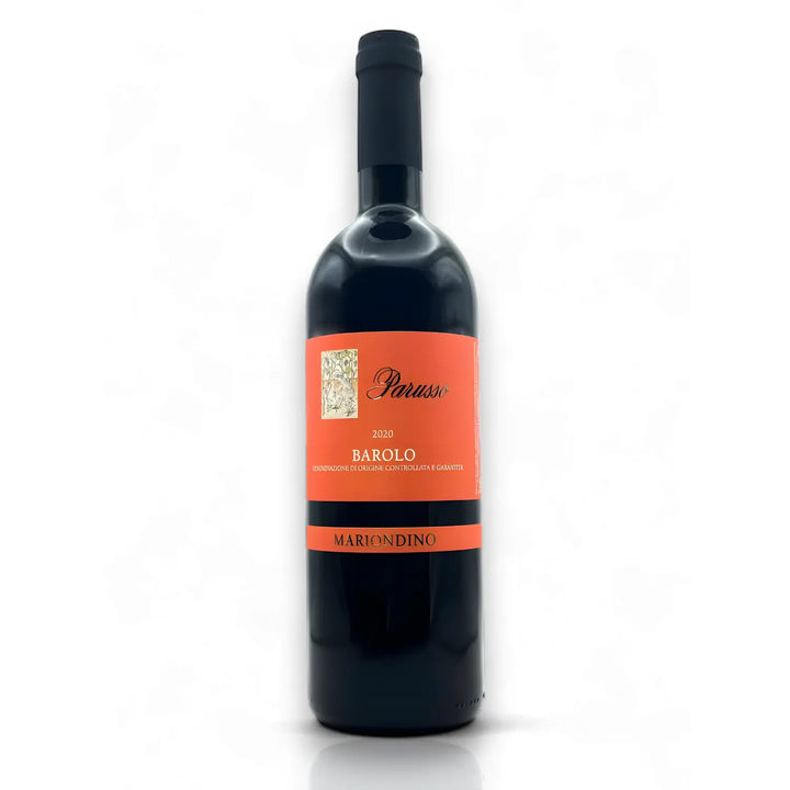 Barolo DOCG 2020 Parusso Mariondino Rotweinflasche mit rotem Etikett auf weißem Hintergrund