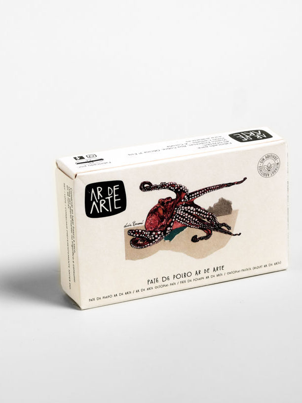Oktopus-Pastete in dekorativer Verpackung mit Oktopus-Illustration, Delikatesse kaufen