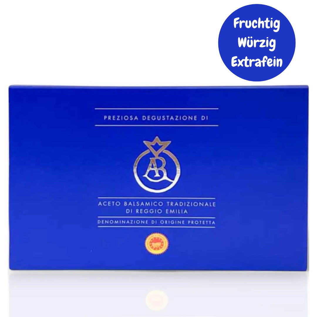 Blaue Geschenkbox Aceto Balsamico Tradizionale di Reggio Emilia, fruchtig-würzig, extrafein