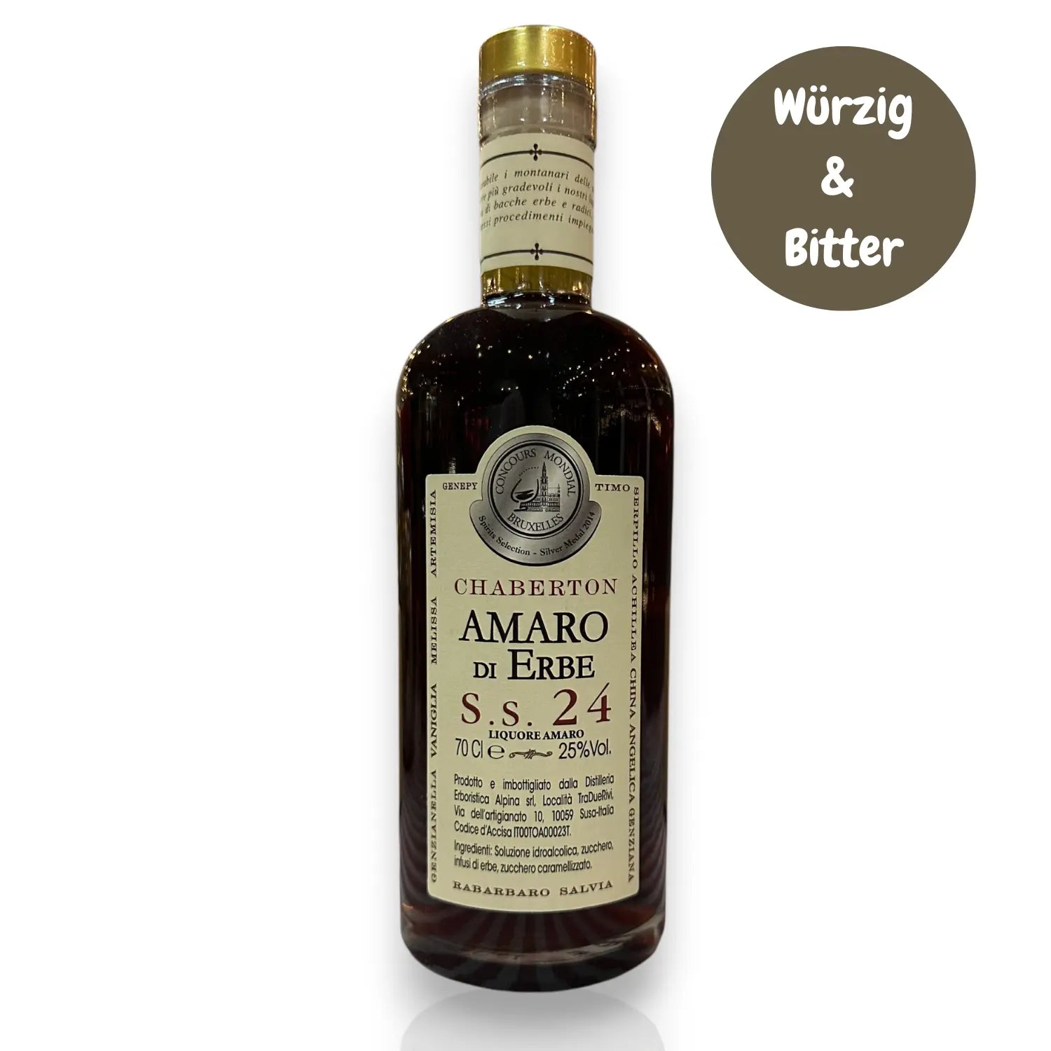 Flasche Amaro di Erbe S.S. 24 von Chaberton – italienischer Kräuterlikör 0,7 l