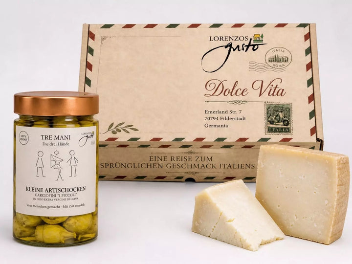 Italienische Feinkost mit Artischocken und Käse in Geschenkbox Dolce Vita