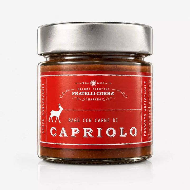 Glas Fratelli Corrà Ragù di Capriolo mit Rehfleisch auf hellem Hintergrund