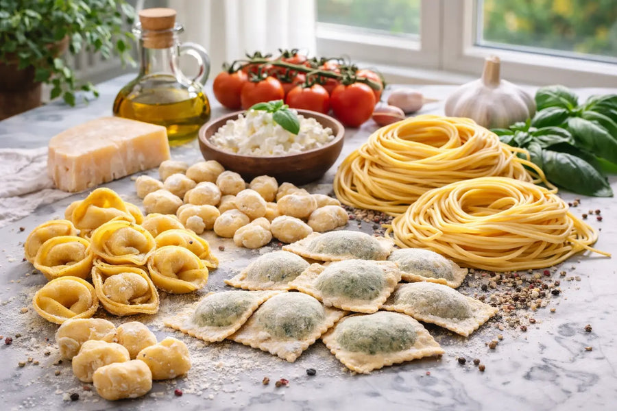 Frische italienische Pasta mit Tortellini, Gnocchi und Tagliatelle