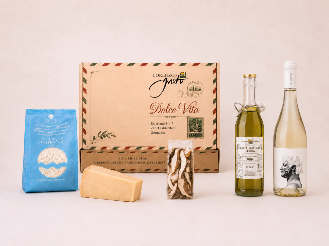 Steinpilz-Risotto Kochbox Premium mit Carnaroli Reis, Steinpilzen, Parmigiano, Olivenöl und Falanghina