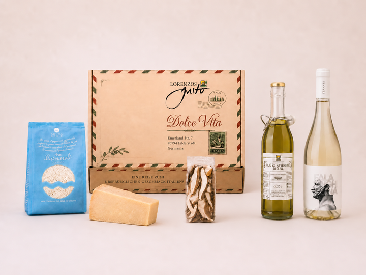Steinpilz-Risotto Kochbox Premium mit Carnaroli Reis, Steinpilzen, Parmigiano, Olivenöl und Falanghina