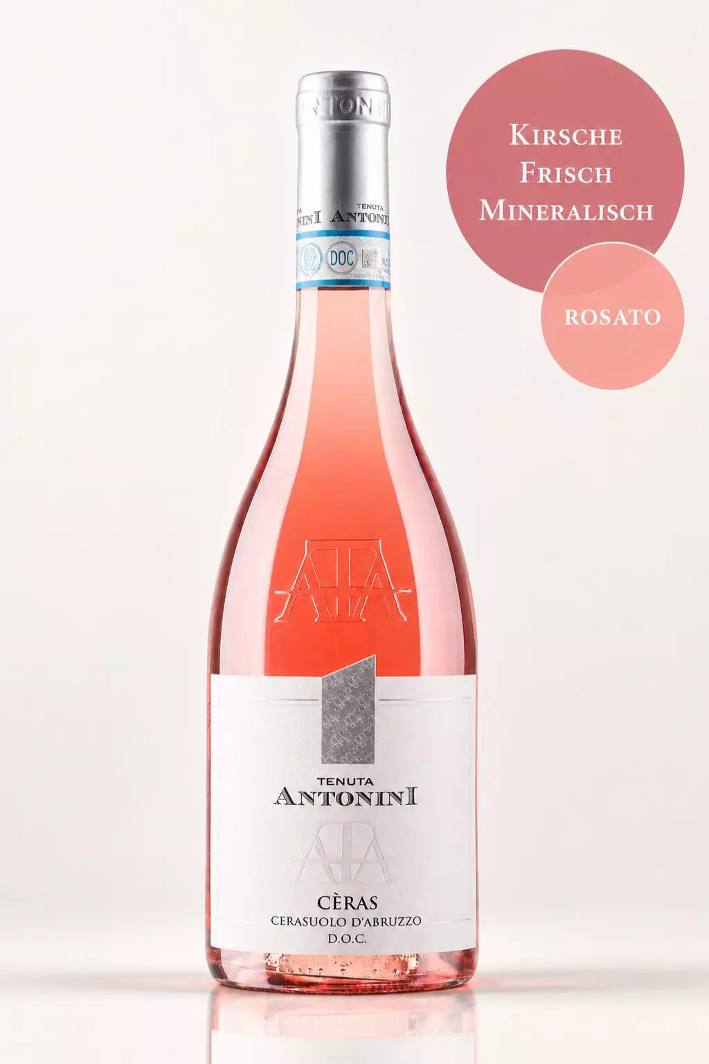 Flasche Tenuta Antonini Cèras Cerasuolo d’Abruzzo Rosato mit Noten von Kirsche, Granatapfel und Himbeere