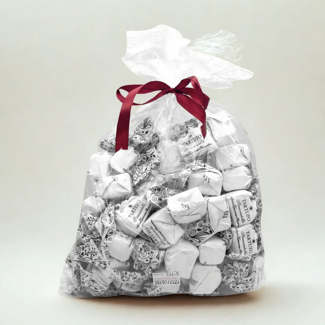 Beutel mit Trüffelpralinen Stracciatella, einzeln verpackt, italienische Süßigkeit