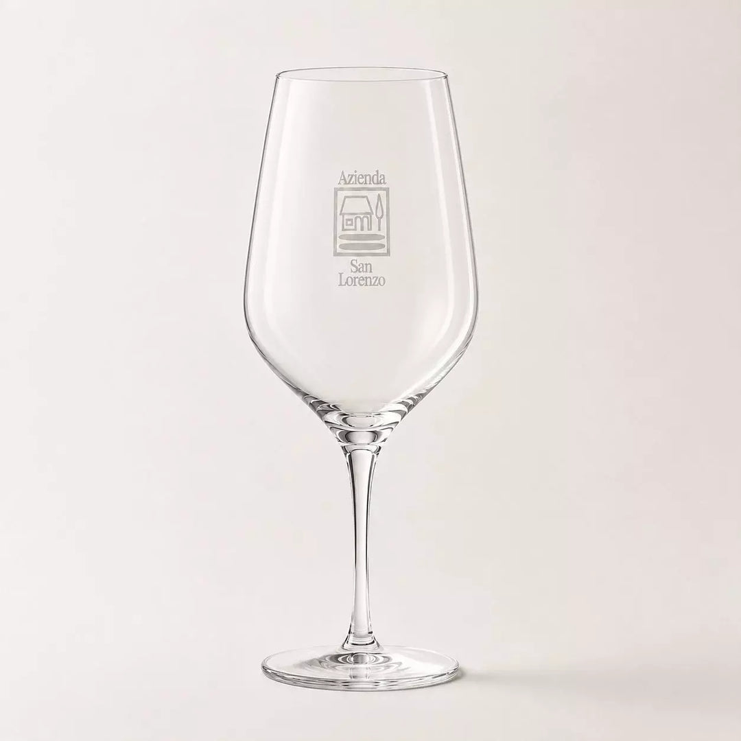 Elegantes Weinglas der Azienda San Lorenzo mit Logo in frontaler Produktansicht.