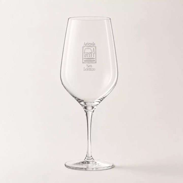 Elegantes Weinglas der Azienda San Lorenzo mit Logo in frontaler Produktansicht.