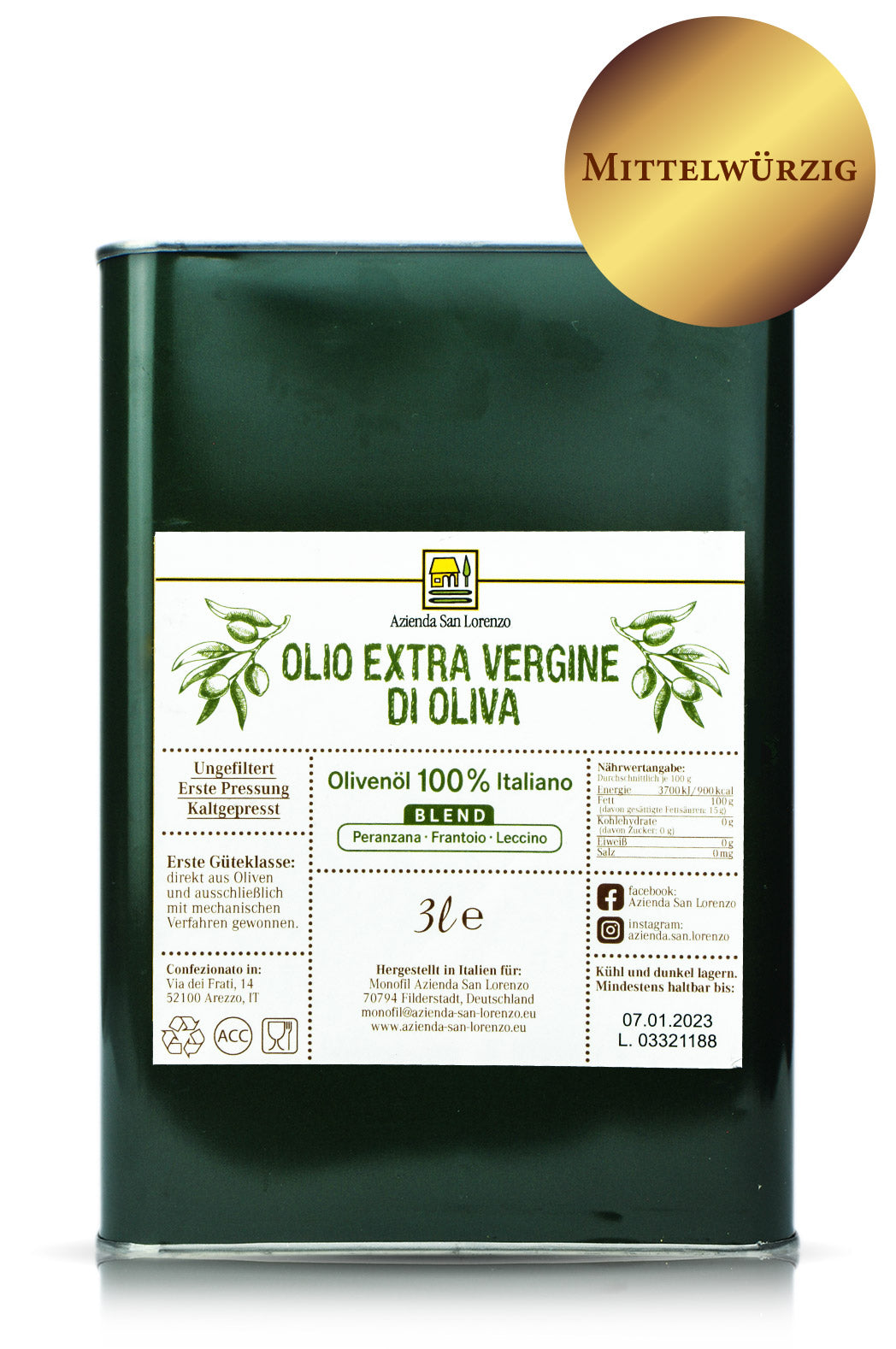 Olivenöl Kanister 3l aus Italien kaltgepresst